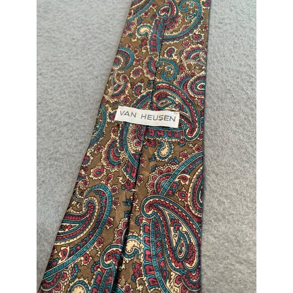Van Heusen Mens Paisley Tie Brown Teal Red Necktie - Picture 2 of 5
